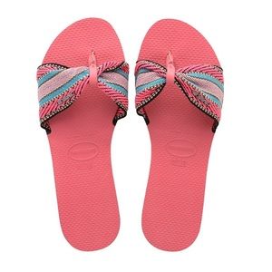 Havaianas Pink Porcelain Stripe You Saint Tropez Sandals Women's Size 11/12